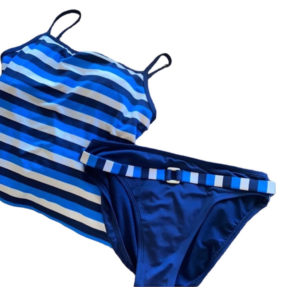 SouthPole Women’s Tankini set striped blue and white size 10